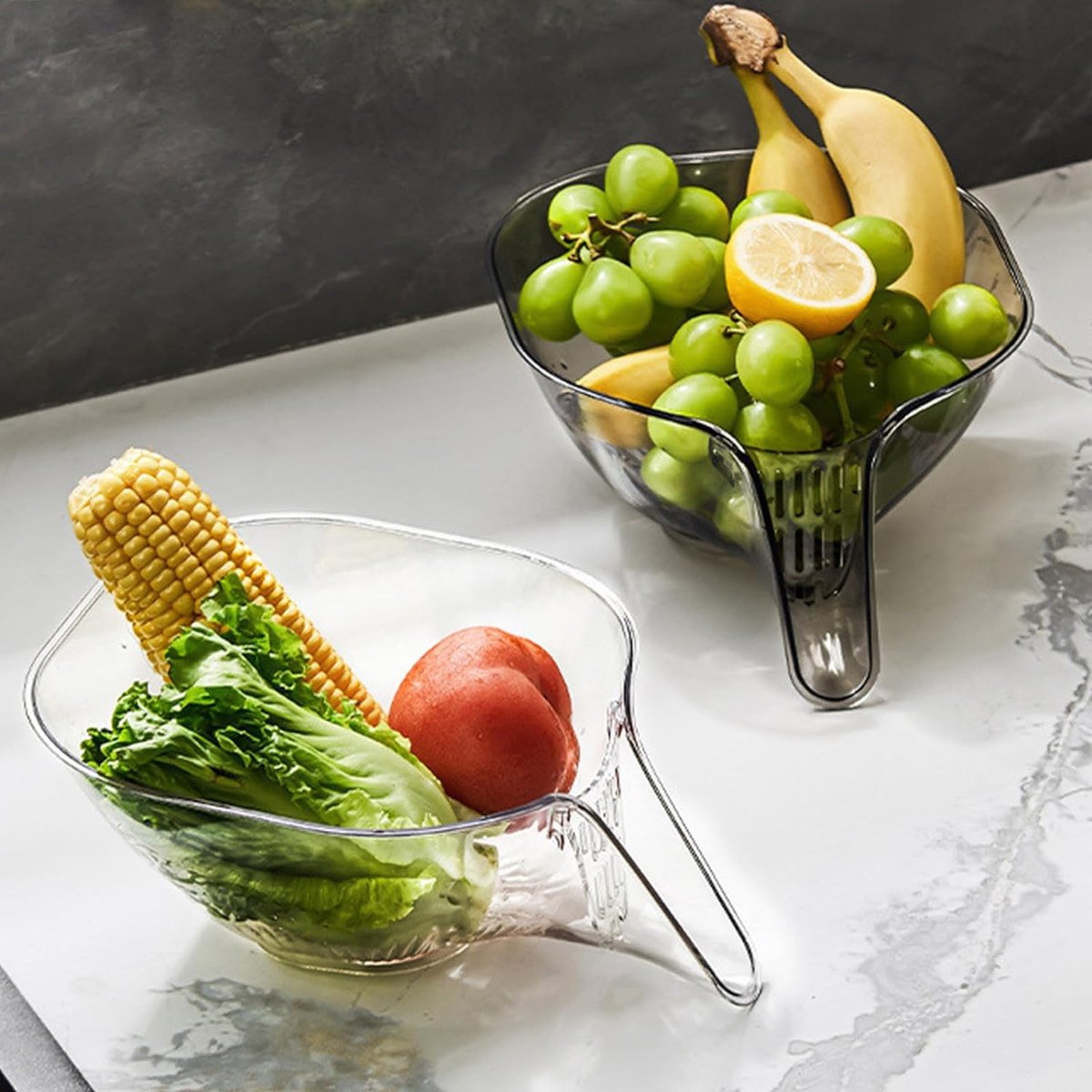 Panier égouttoir Avec Entonnoir En PET - Pour Laver Légumes, Riz, Pâtes, Fruits - Accessoire Cuisine Multifonction 13x23x19 Cm