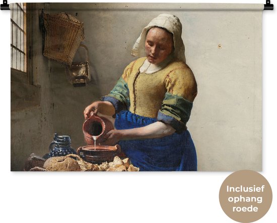 Wandkleed - Wanddoek - Het melkmeisje - Schilderij van Johannes Vermeer