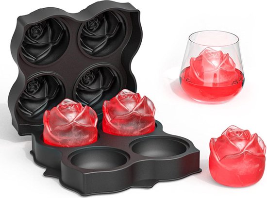 Siliconen ijsblokjesvorm, roos, 9-voudige ijsblokjeshouder, 3D-rozen, ijsblokjeshouder met deksel, herbruikbare ijsblokjesvormen, BPA-vrij, voor ijs, whiskey, cocktail, sap, koffie, ijsbolvorm (roze