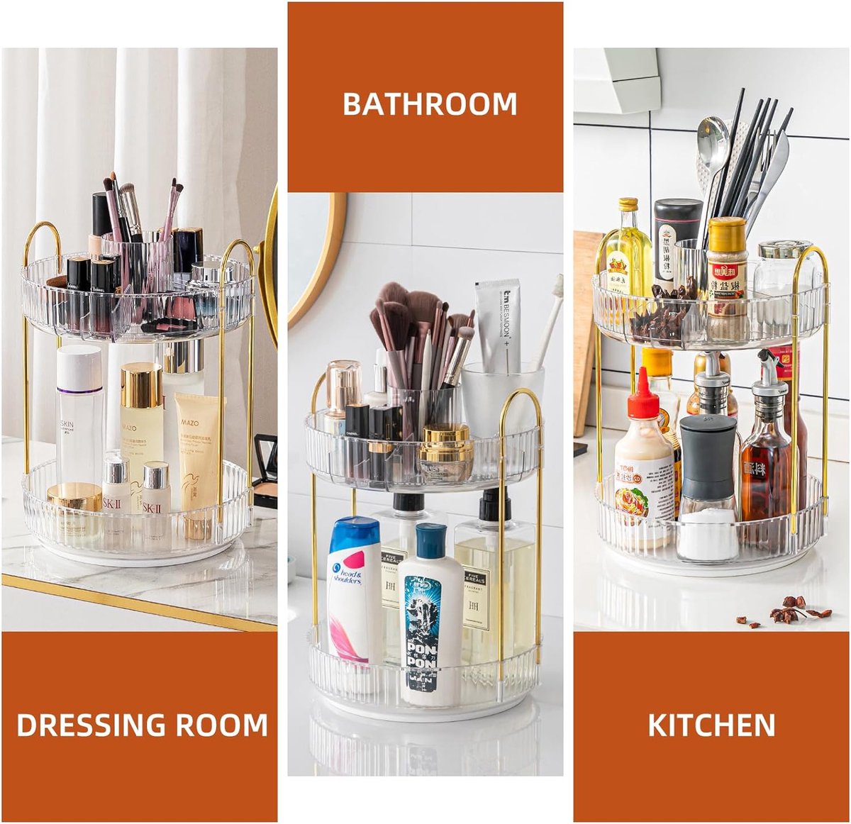 Make-up cosmetica-organizer 2 etages 360 graden draaibaar make-up-organizer cosmetica-opbergdoos kwasten lippenstiften parfum organizer voor badkamer slaapkamer make-uptafel