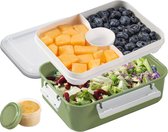 Saladecontainer voor lunch, sla-to-go, lekvrij, slakom met dressinghouder, 1400 ml lunchbox, bentobox, sladoos met 3 vakken voor school, werk, picknick, reizen