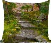 Buitenkussen Weerbestendig - Natuur - Stenen - Pad - Mos - Japans - 50x50 cm