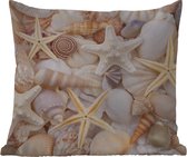 Sierkussen d'extérieur - Étoile de mer - Coquillages - Plage - Été - 60x60 cm - Résistant aux intempéries