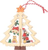Houten boom met kerstman kerstversiering hangdecoratie 10 cm