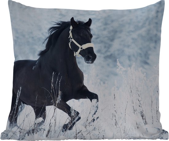 Buitenkussen - Paard - Sneeuw - Winter - 45x45 cm - Weerbestendig