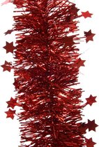 Decoris kerstslinger - sterren - rood - 270 x 10 cm - folie/tinsel - lametta kerstversiering