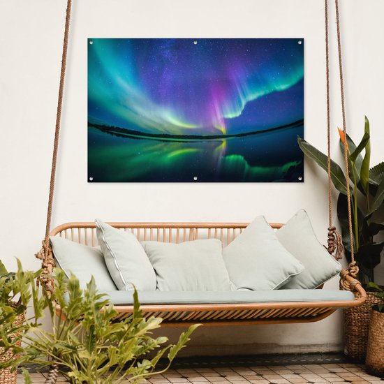 Affiche de jardin Aurores boréales avec reflet 120x80 cm - Toile de jardin / Toile d'extérieur / Peintures d'extérieur (décoration de jardin)