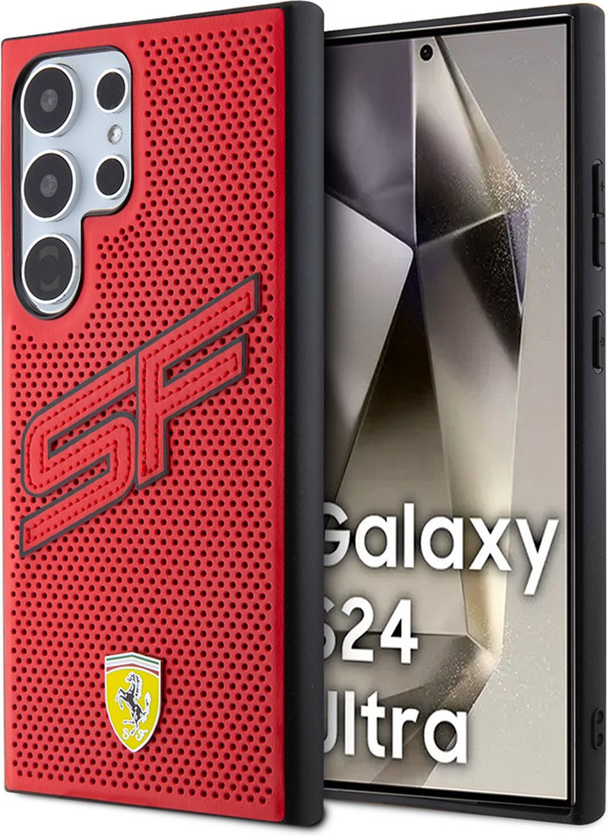 Ferrari Backcase hoesje geschikt voor Samsung Galaxy S24 Ultra - Effen Rood - Kunstleer