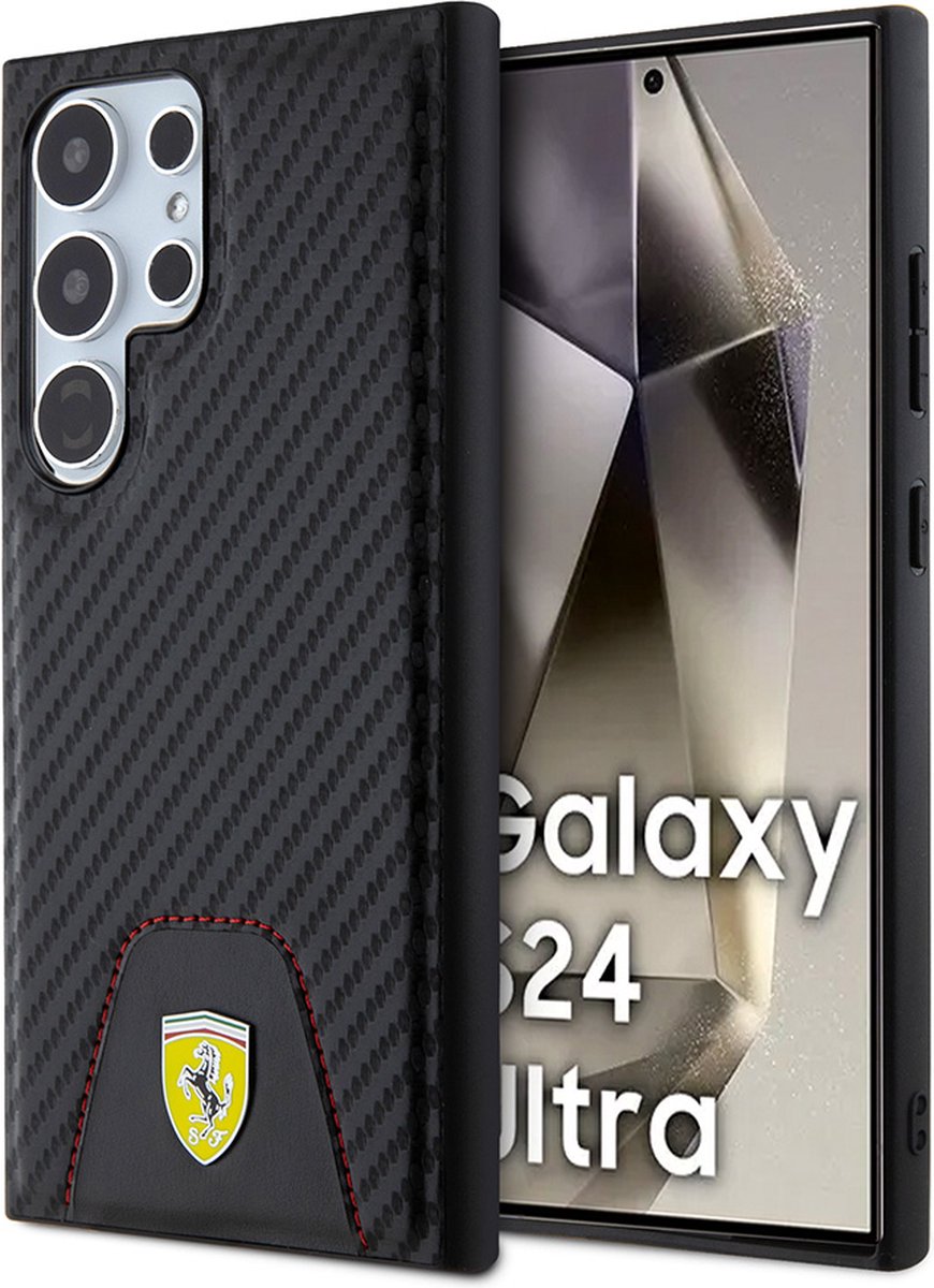 Ferrari Backcase hoesje geschikt voor Samsung Galaxy S24 Ultra - Effen Zwart - Kunstleer