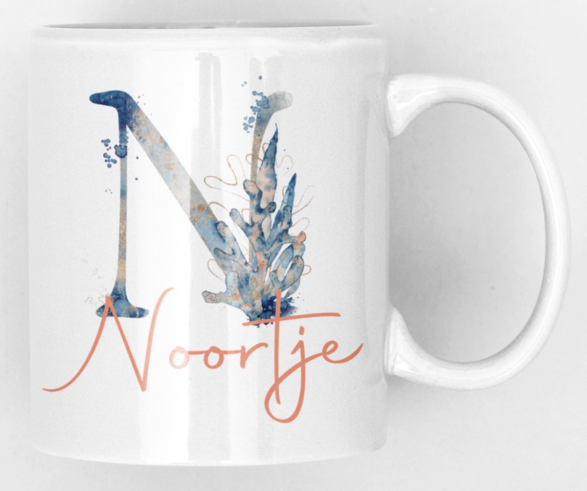 Mok met zeemotief monogram en naam