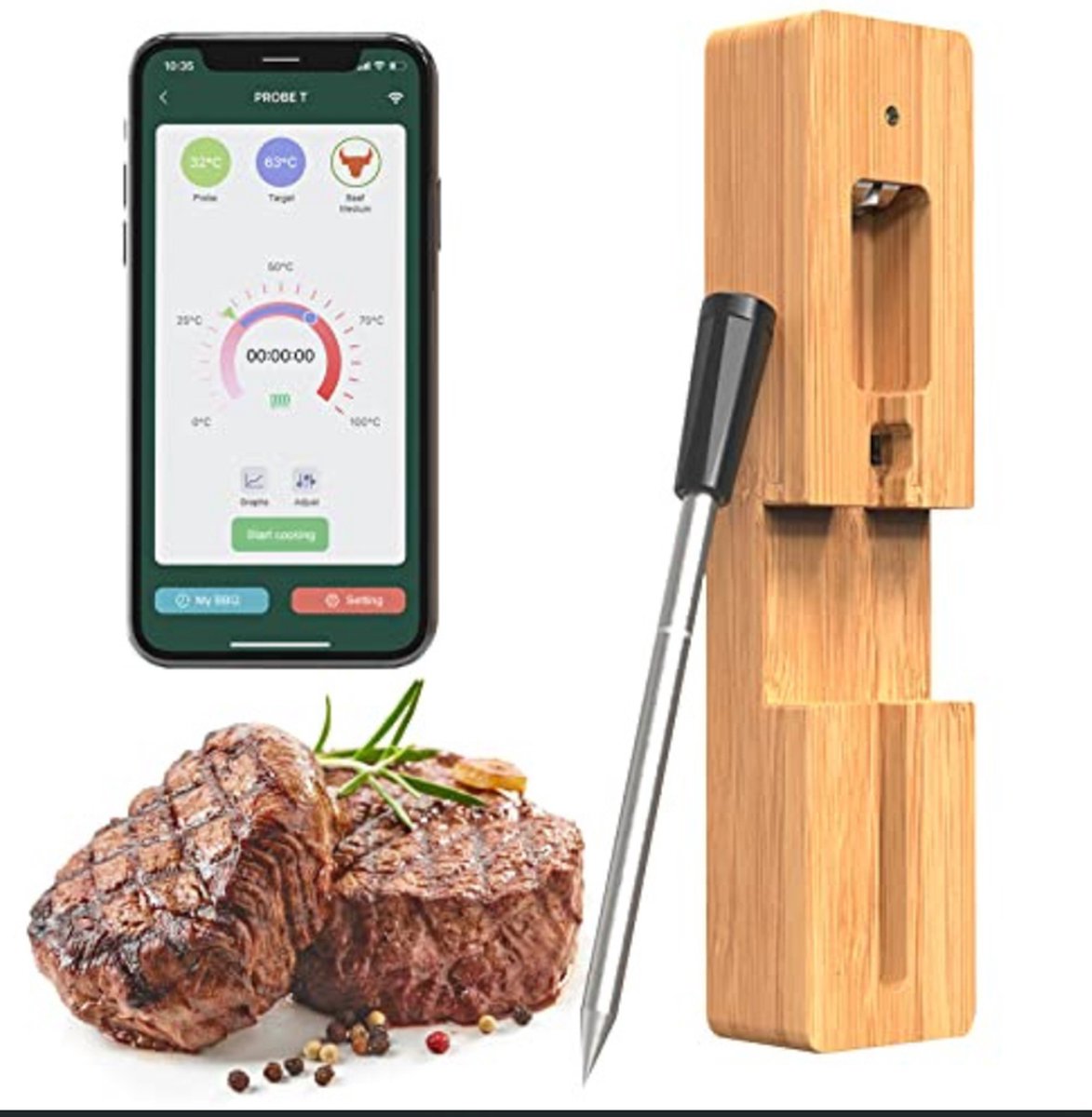 Vleesthermometer Bluetooth - Vleesthermometer Digitaal - Vleesthermometer Draadloos - Vleesthermometer Oven - Vleesthermometer met App