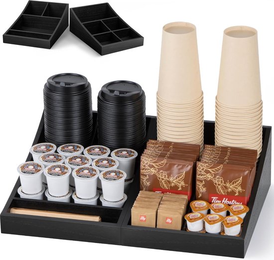 Koffie Station Organizer Houten Keuken Counter Shelf 2 Laags Koffiebar Accessoires Werkblad Shelf Thee en Koffie Condiment Opslag voor Kantoor Keuken Huis Accessoires