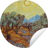 Tuincirkel Olijfbomen met gele hemel en zon - Vincent van Gogh - 60x60 cm - Ronde Tuinposter - Buiten