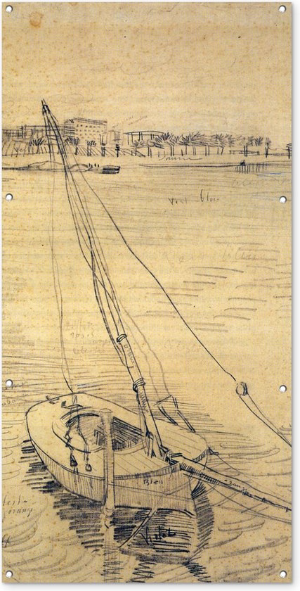 Wanddecoratie buiten Zeilboot op de Seine bij Asnières - Vincent van Gogh - 80x160 cm - Tuindoek - Buitenposter