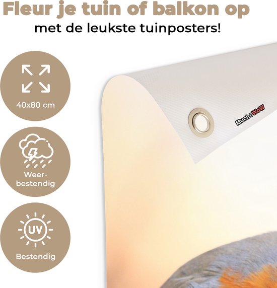 Affiche de jardin Robin - Branche - Arbre - 40x80 cm - Décoration murale Extérieur - Affiche de jardin - Toile de jardin - Affiche de clôture - Peinture de jardin