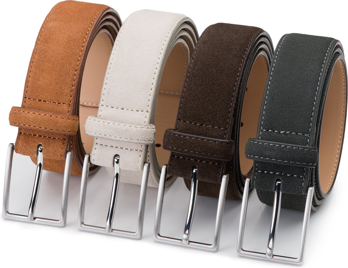 DTCH.FIT Herenriem Suède Bobby - Riem Cognac, Beige, Donkerbruin & Grijs - Pantalon & Jeans Broekriem - Riemmaat 115cm - Totale lengte 130cm - 4 Stuks