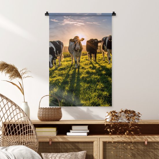 Tapisserie - Toile murale - Vaches - Soleil - Herbe - Animaux - Ferme - 60x90 cm - Tapisserie