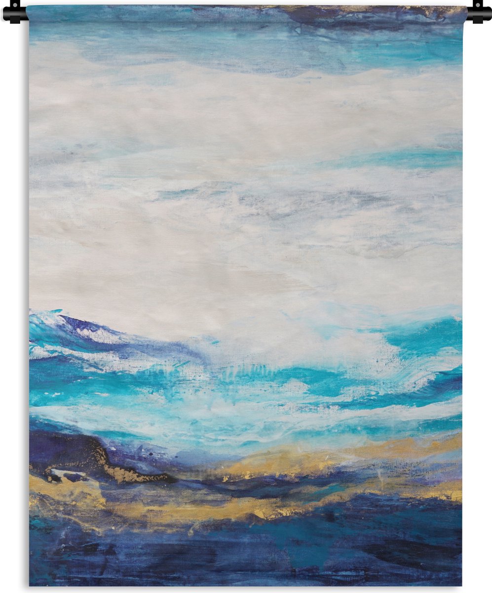 Wandkleed - Wanddoek - Blauw - Schilderij - Abstract - Verf - 60x80 cm - Wandtapijt
