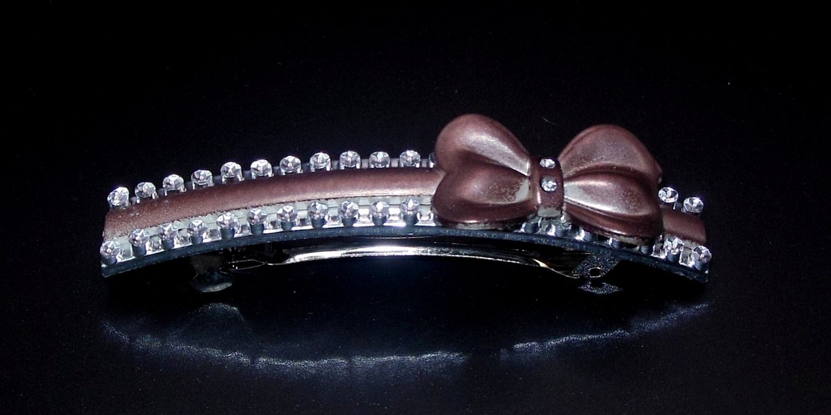 Patentspeld smal strik mat bruin met strass punten