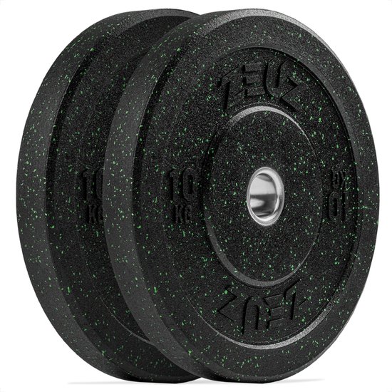 ZEUZ 2 Stuks Halterschijf 10 KG – Gewichten Set – 10kg Bumper Plates voor 50 mm Halter – voor CrossFit & Fitness