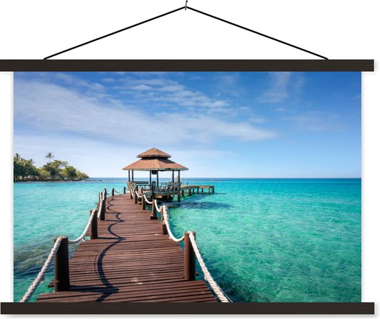 Posterhanger incl. Poster 120x80 cm - Schoolplaat - Zee - Pier - Bar - Textielposter - Zwarte latten