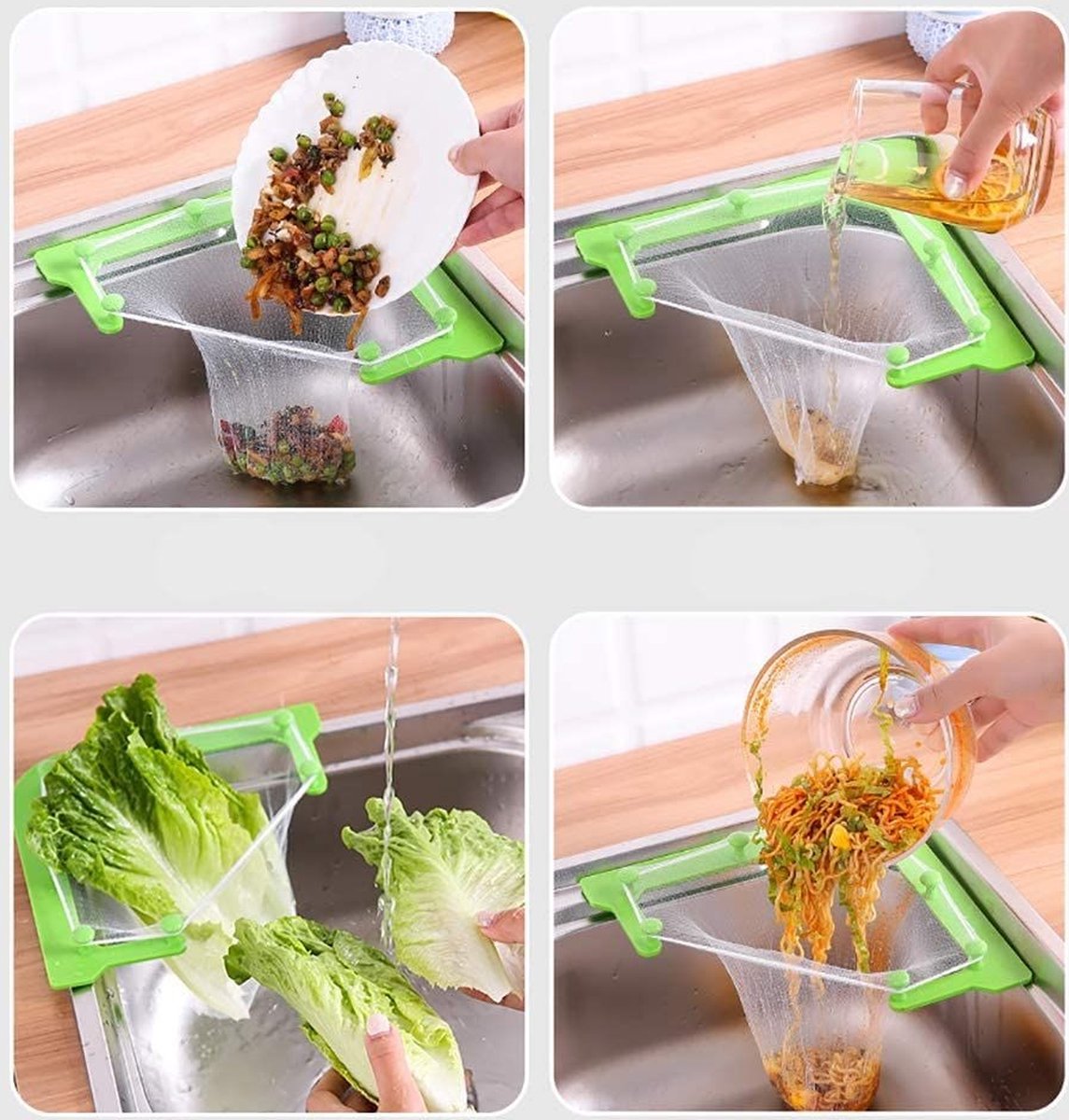 LOUZIR Gootsteen organizer Gootsteenontstopper Spoelbak Gootsteen Afvalbakje Gootsteen afval netje Keuken Gadget-Gootsteen Zeef Netto incl. 50 netjes
