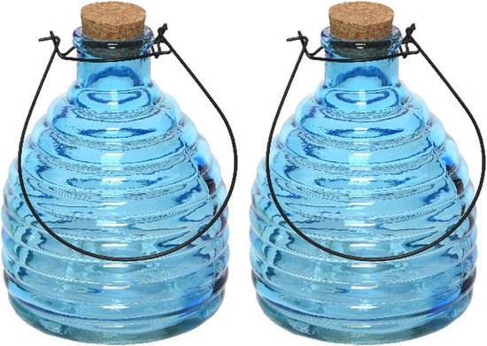 2x Wespenvangers/wespenvallen blauw 17 cm van glas - Insectenvangers/insectenvallen - Insectenbestrijding