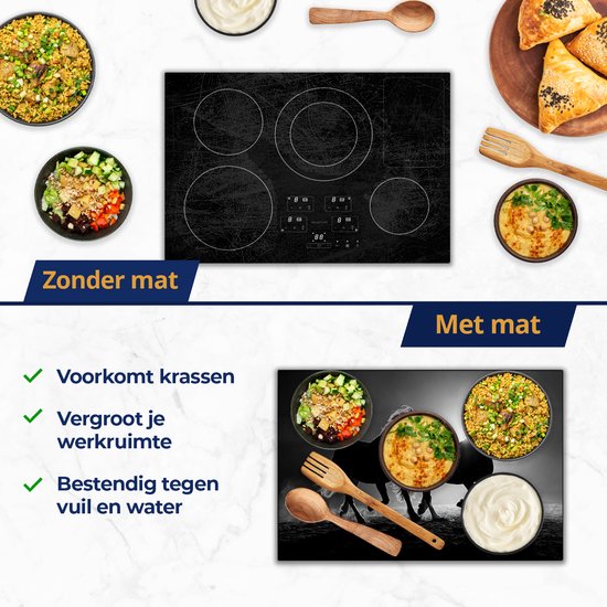 Chefcare Inductie Beschermer Silhouet van Twee Paarden - Zwart Wit - 80,2x52,2 cm - Afdekplaat Inductie - Kookplaat Beschermer - Inductie Mat
