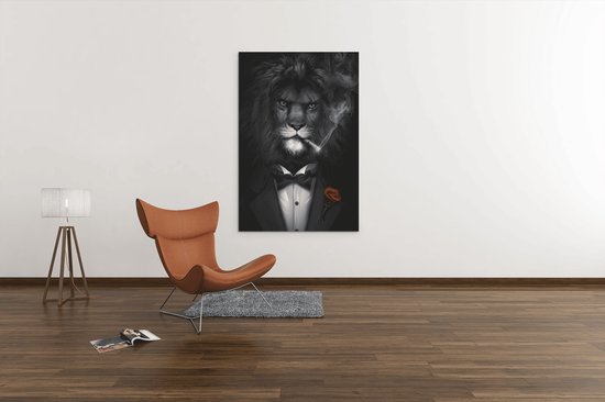 Canvas Schilderij - Dieren - Meneer de Leeuw - Wall Art - 150x100x2 cm