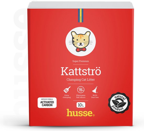 Husse Kattstro - Kattengrind Klontvormend, Kattenbakvulling, Kattenvulling met actieve Koolstofkorrels, Klontvorming, Bodembedekking - 10L