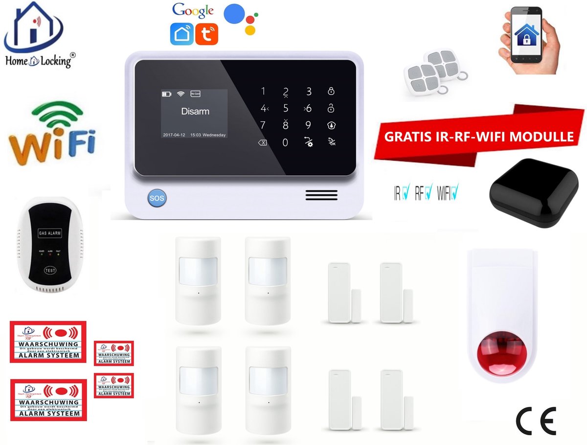 Home-Locking draadloos smart alarmsysteem wifi,gprs,sms en kan werken met spraakgestuurde apps. AC05-8