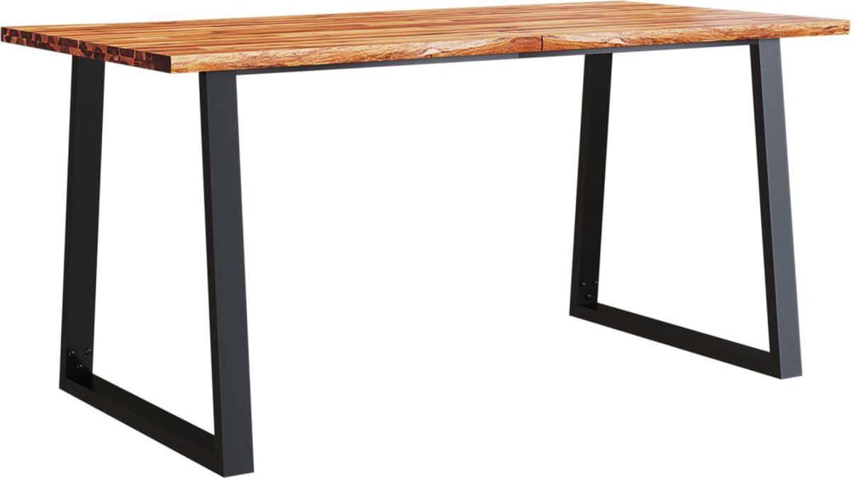 vidaXL Eettafel - met - natuurlijke - rand - 160x80x75 - cm - massief - acaciahout Bruin