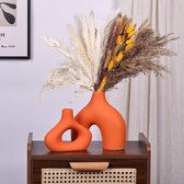 Oranje keramische vaas set van 2 - moderne woondecoratie vazen voor pampasgras en bloemen in Scandinavische minimalistische stijl - perfect voor woonkamer, bruiloft, eettafel, feest, kantoor, slaapkamerdecoratie
