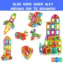 Collage met diverse magnetische constructies: raket, huis, hond, vliegtuig en hart.