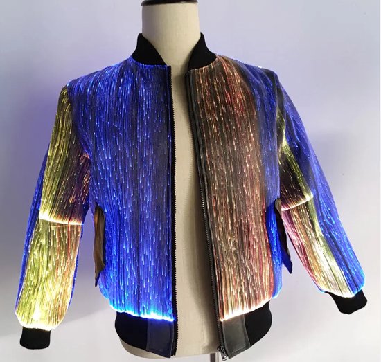 Lichtgevende jas - app bestuurbaar - led fiber jas- optic fiber jacket - festival jas - feestjas - festivaloutfit - beweegt op muziek