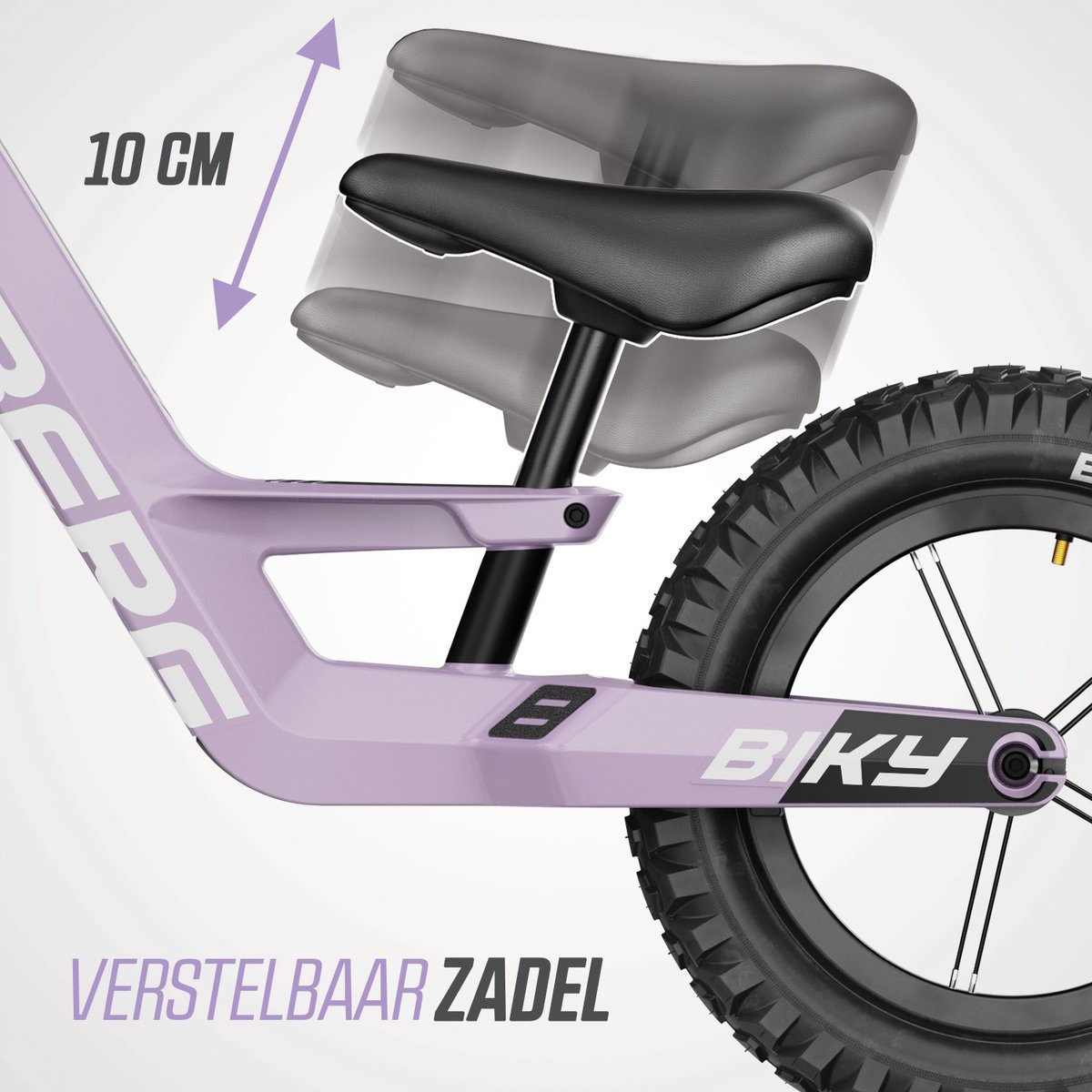 BERG Biky Cross Purple Loopfiets - 12 inch - Lichtgewicht Magnesium frame - Met Handrem - Verstelbaar Zadel - 2,5+ Jaar - Paars — afbeelding 6