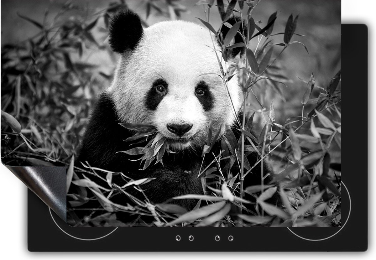 Chefcare Inductie Beschermer Panda Eet Planten - Zwart Wit - 59x52 cm - Afdekplaat Inductie - Kookplaat Beschermer - Inductie Mat
