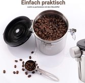 Premium 500 g koffieblik van roestvrij staal voor het bewaren van koffie - licht- en luchtdichte voorraaddoos - incl. roestvrijstalen doseerlepel, houder en 2 reserve ventielen! - AROMADOSE | theepot
