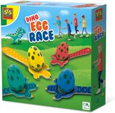 SES - Dino Egg Run - set avec 4 œufs, 4 cuillères dinosaure et 4 jetons dinosaure - jouer dehors - avec sac de rangement pratique