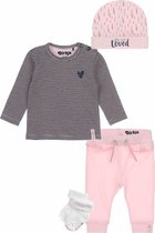 Dirkje Bio Basic SET (3 pièces) Pantalon rose, Chemise rayée avec chapeau - Taille 44