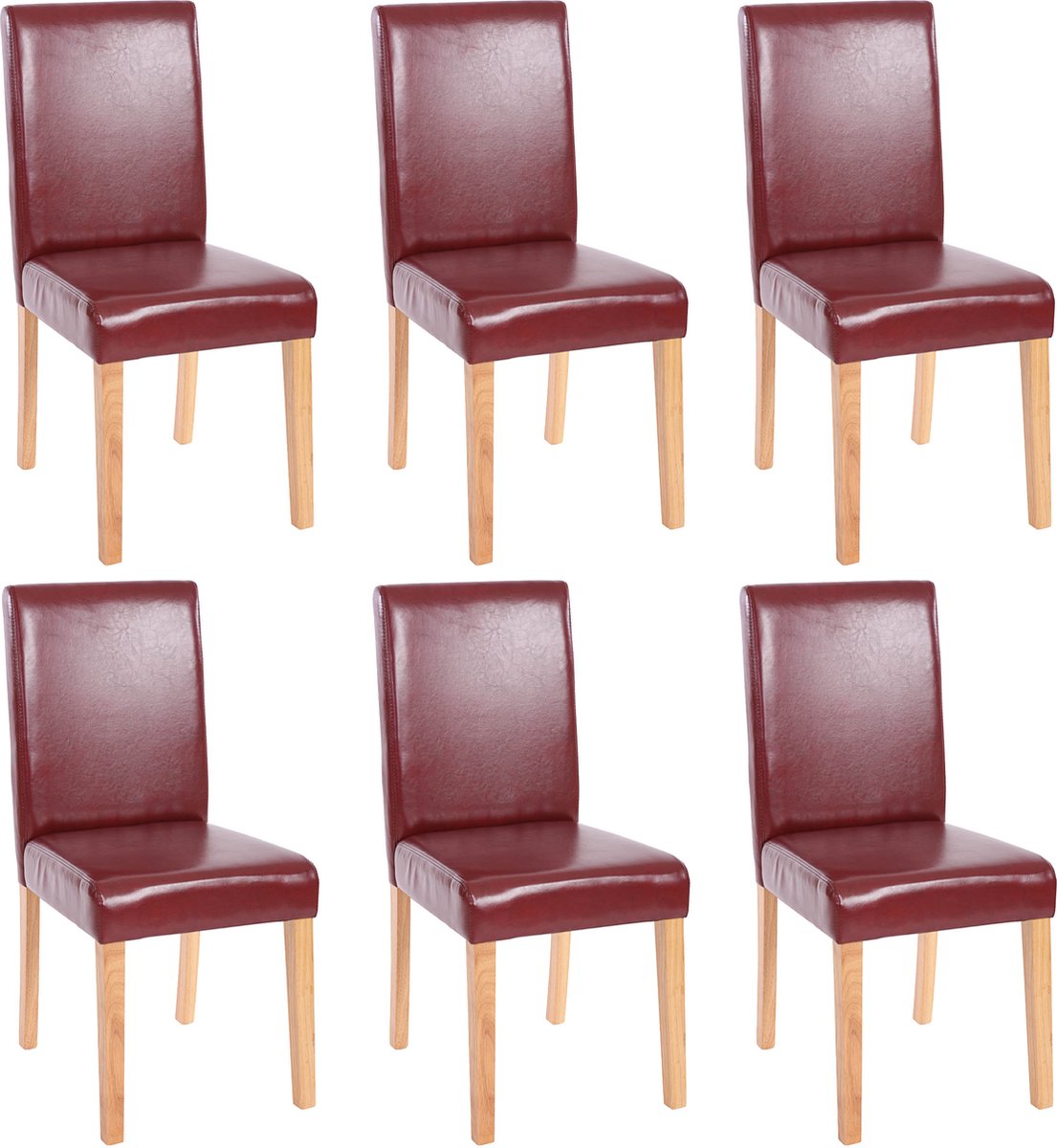 Cosmo Casa 6-Delige set eetkamerstoelen Littau - Kunstleer - Roodbruin - Lichte poten