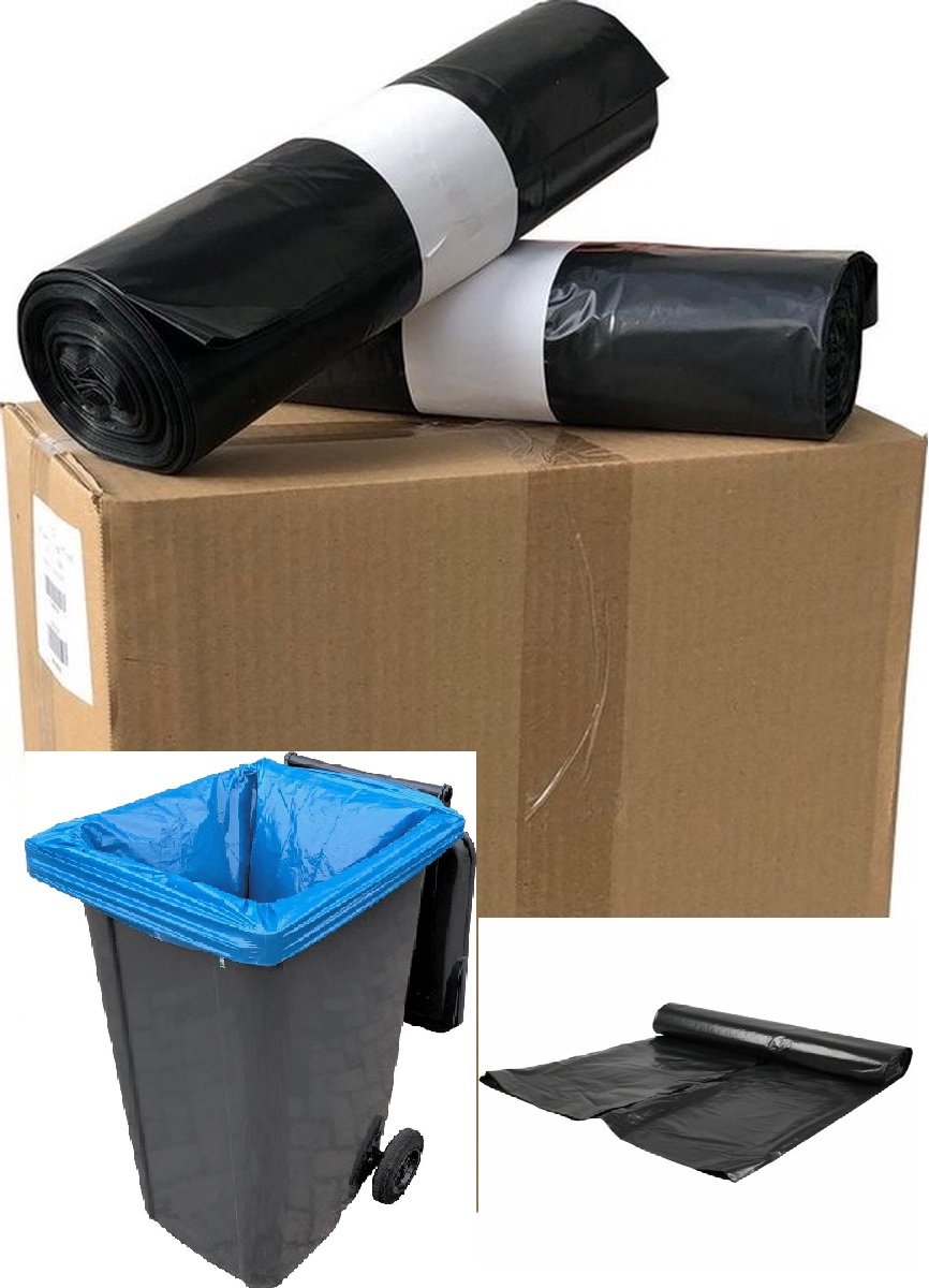 Goedkoopste 3x Containerzakken 240 Liter - 65/25x140cm 70 my zwart - 3 Rol à10 Stuks