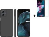 Geschikt voor Motorola Moto G54 Hoesje - Siliconen - Moto G54 Screenprotector - Hoesje Zwart Case + Screenprotector
