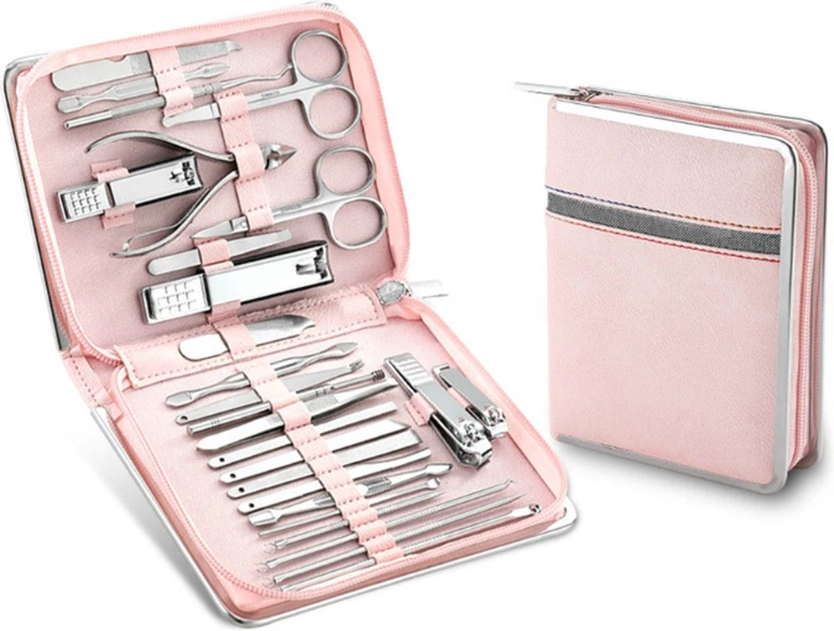 Goedkoopste E-shop4u® - Manicureset - Pedicureset - 26-delig - Roze - Professioneel - Nagels - Knippen - Verzorging - Pedicure - Manicure - Thuis - Onderweg - Compact - Roestvrij staal - Gratis Verzending