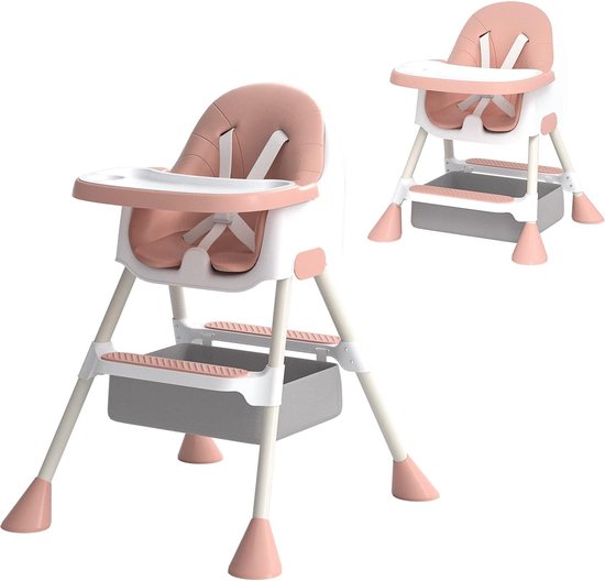 D&B Babystoel - 6 Maanden plus - Baby eetstoel - Voetsteun - Afneembare Lade - 6 tot 36 Maanden - Peuter stoel - Kleur Roze