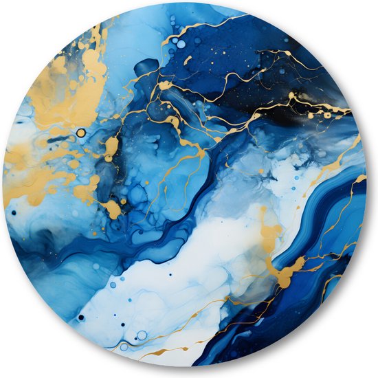 Aqua blauw goud marmer - Marmerpatroon - Muurcirkel Forex 30cm - Wandcirkel voor binnen - Minimalist