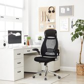 OBN86BK ergonomische bureaustoel, draaibaar, in hoogte en verstelbare armleuningen, ademende rugleuning van canvas, zwart, 64 x 55 x (117-126,5) cm