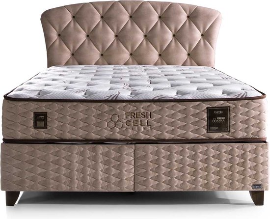 Bambi Freshcell - lit à sommier tapissier avec espace de rangement - sommier tapissier 140x200 - avec matelas de luxe et tête de lit