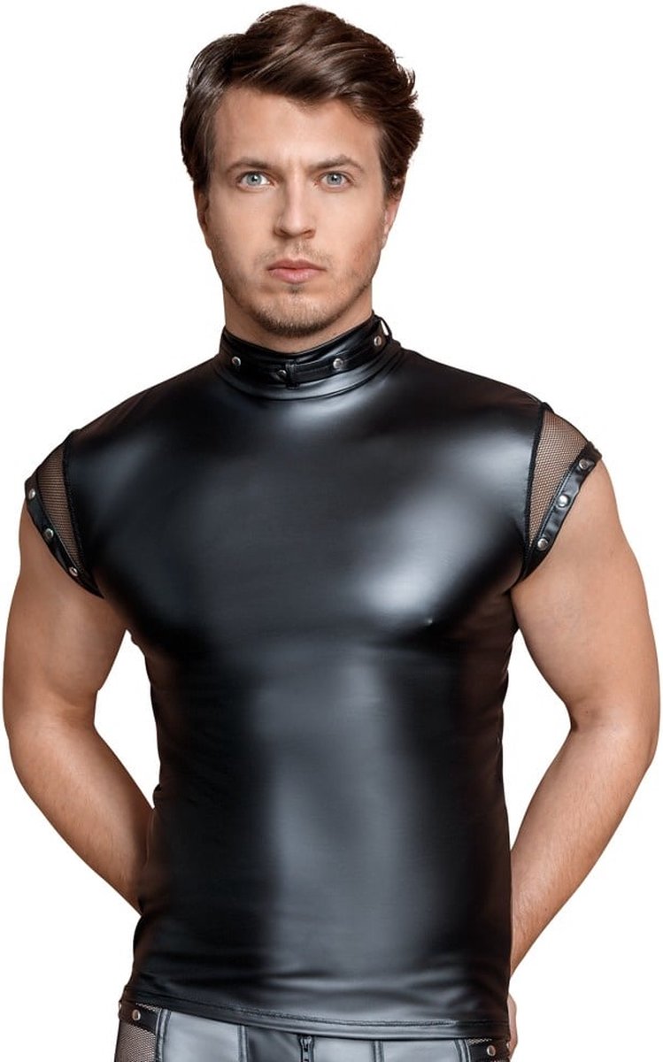 Matte Wetlook Shirt met Netstof Elementen
