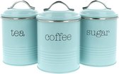 Set de 3 boîtes de conservation au design vintage, boîte à café ronde en métal avec fermeture aromatique, boîte à café, sucre et thé nostalgique (03 pièces - 1000 ml bleu clair)
